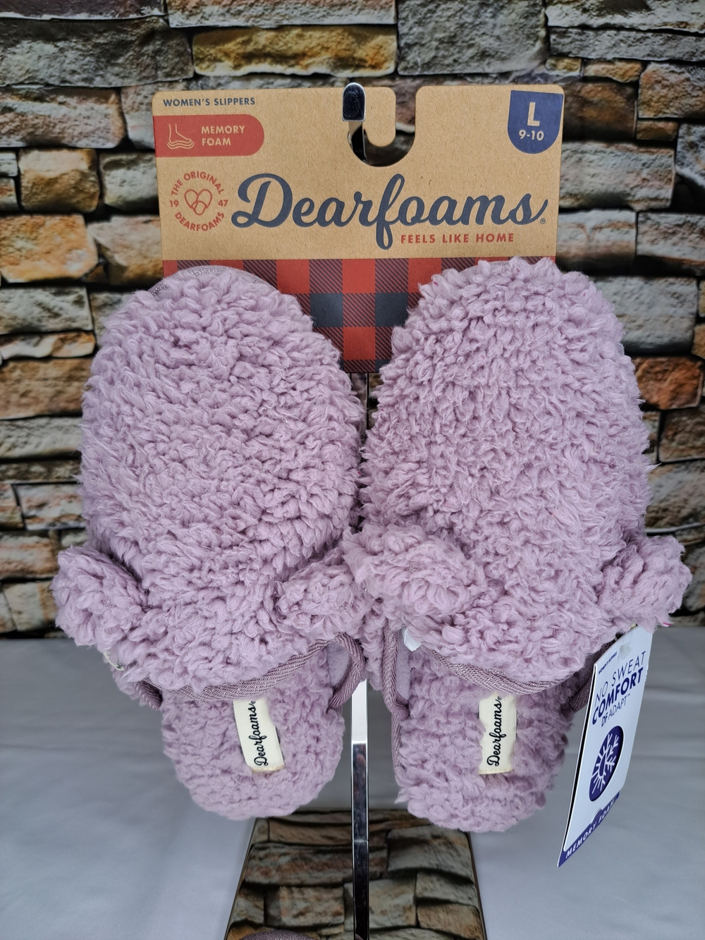 DEARFOAMS MEMORY FOAM PLUSH SLIP-ON SLIPPERS in SOFT LILAC NEW